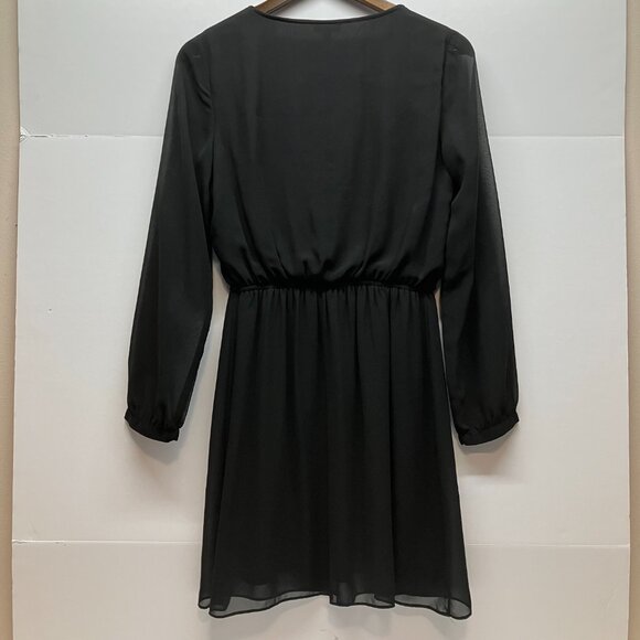 Express A Line Cocktail Dress Womens Black V-Neck Long Sleeve Elastic‎ Waist S - Picture 2 of 8